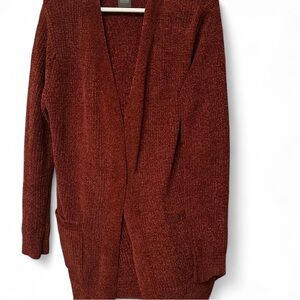 Matty M Open-Front Chenille Cardigan in Rust